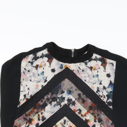 Zara Womens Black Geometric Cotton Basic Blouse Size S Round Neck