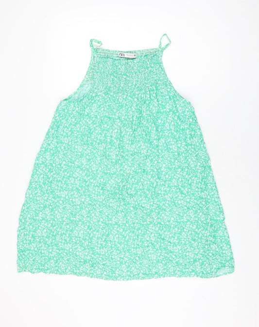 Zara Womens Green Floral Viscose Shift Size M Square Neck Pullover