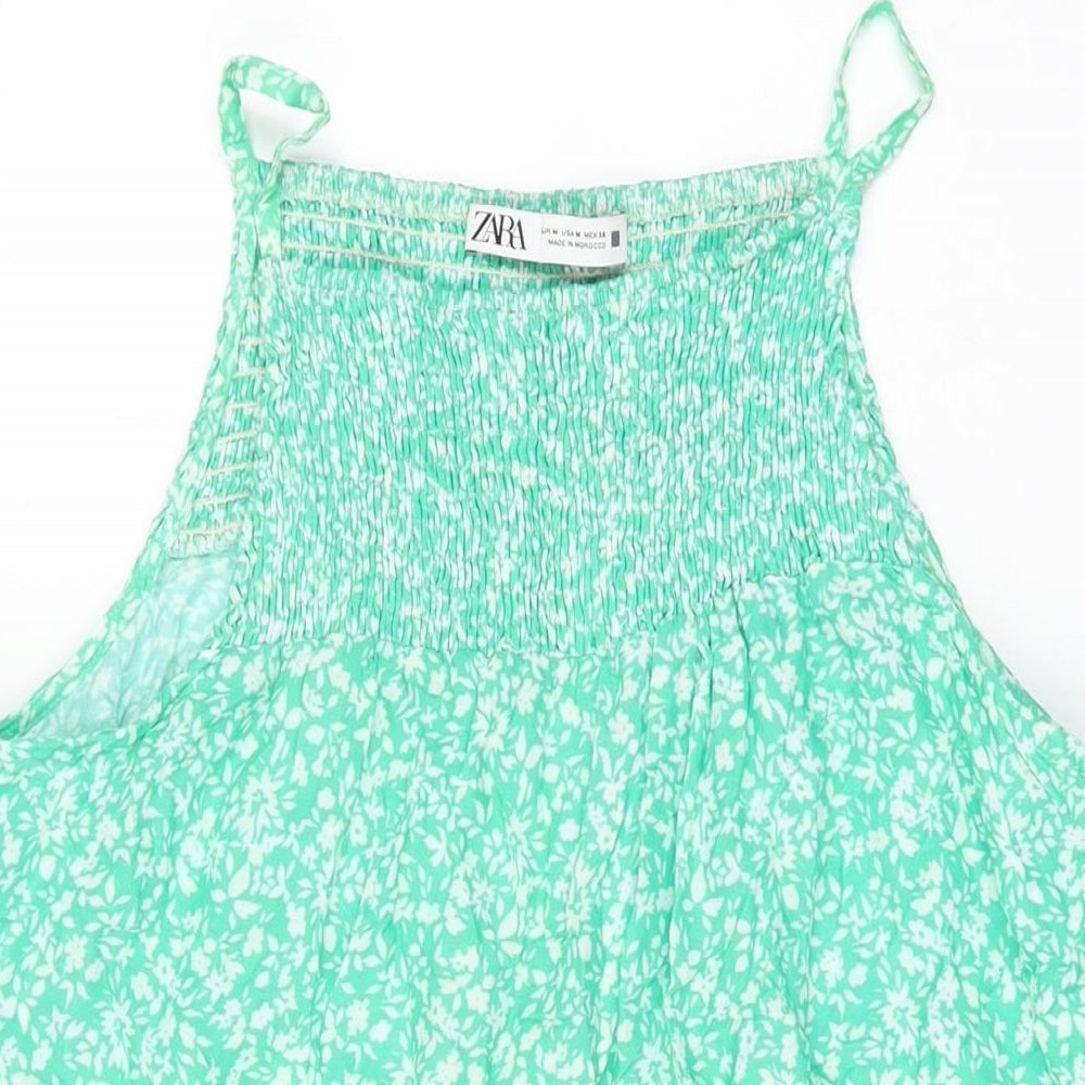 Zara Womens Green Floral Viscose Shift Size M Square Neck Pullover