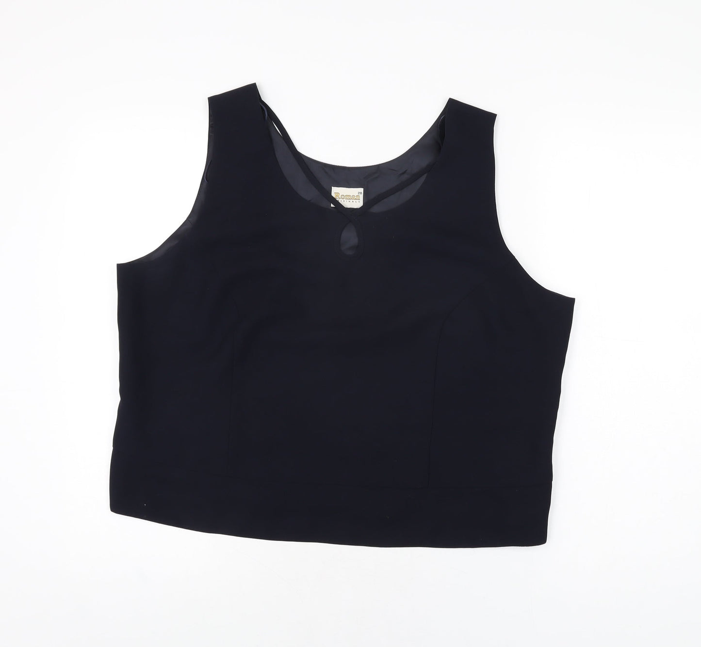 Roman Womens Blue Polyester Basic T-Shirt Size 20 V-Neck