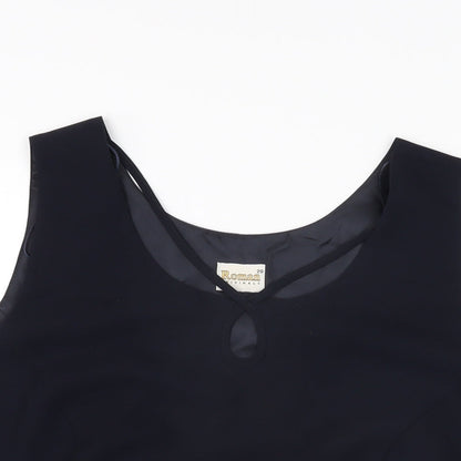 Close-up detail of Roman women’s blue polyester basic t-shirt, size UK 20, v-neck