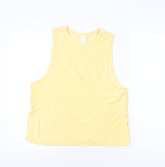 H&M Womens Yellow Polyester Basic T-Shirt Size S Round Neck