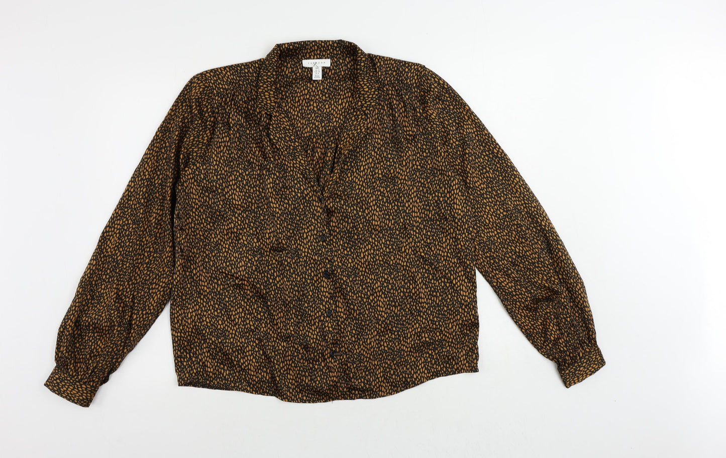 Topshop Womens Black Animal Print Polyester Basic Button-Up Size 12 Collared