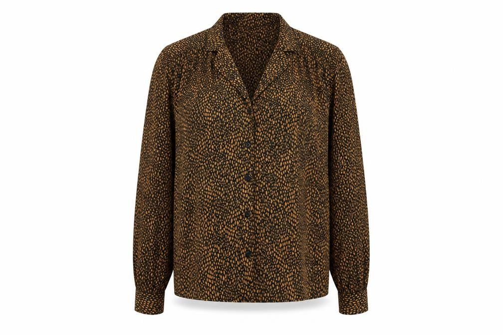 Topshop Womens Black Animal Print Polyester Basic Button-Up Size 12 Collared