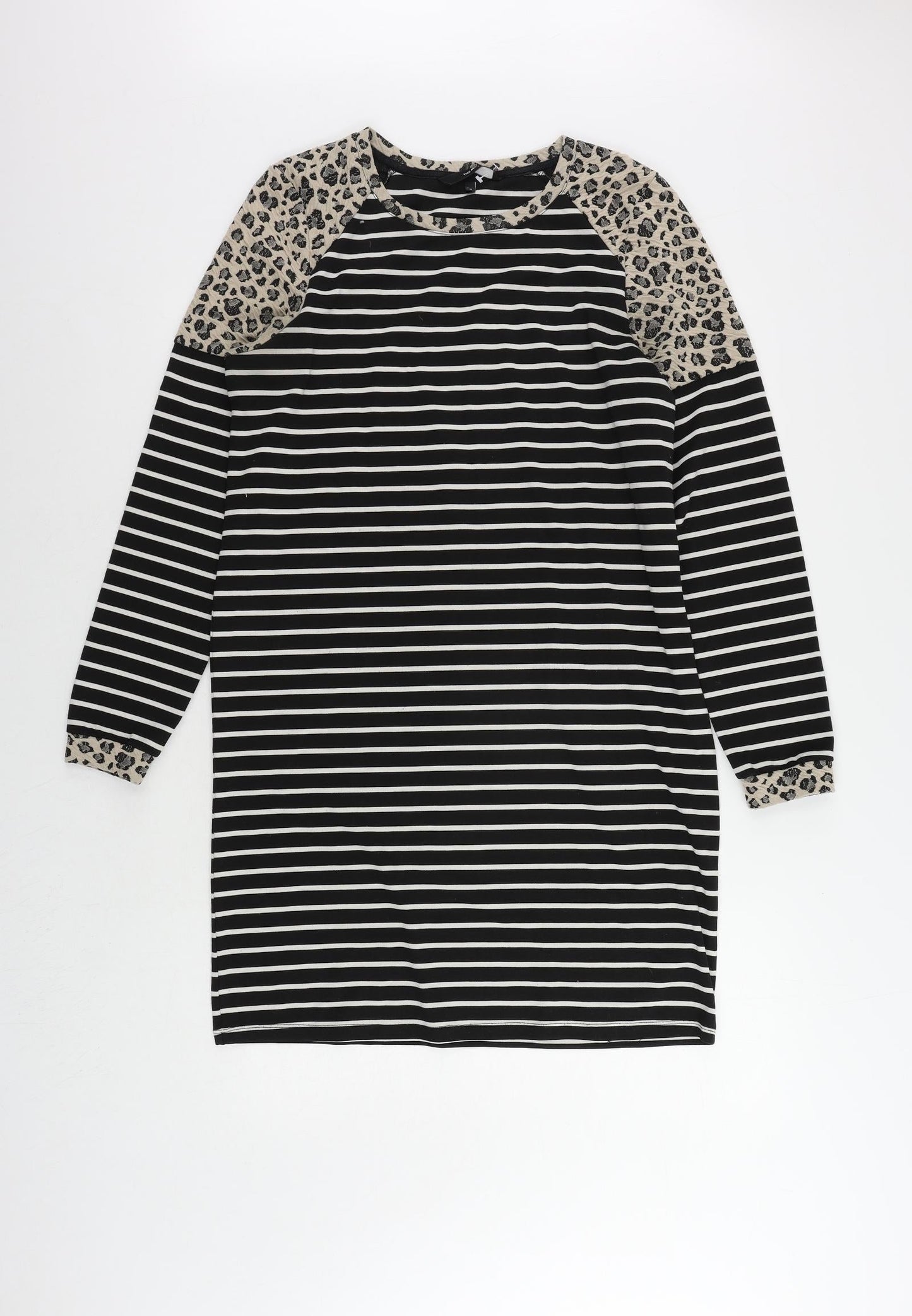 VERO MODA Womens Black Striped Polyester Jumper Dress Size M Round Neck Pullover