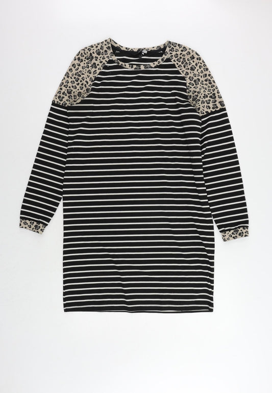 VERO MODA Womens Black Striped Polyester Jumper Dress Size M Round Neck Pullover