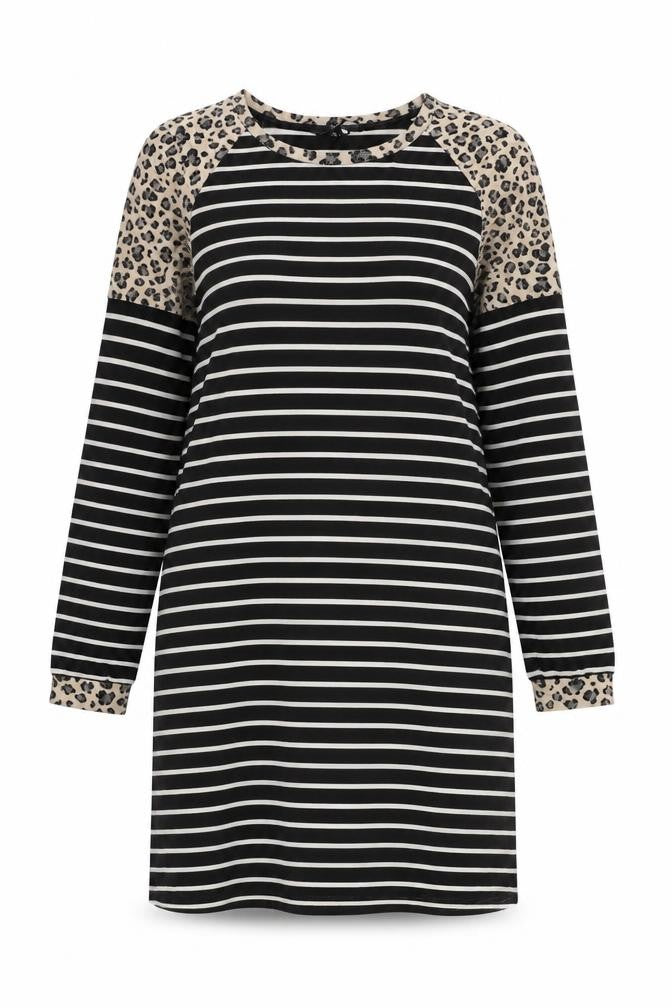 VERO MODA Womens Black Striped Polyester Jumper Dress Size M Round Neck Pullover