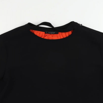 Close-up detail of Autograph women’s black polyester basic blouse, size UK 14, round neck