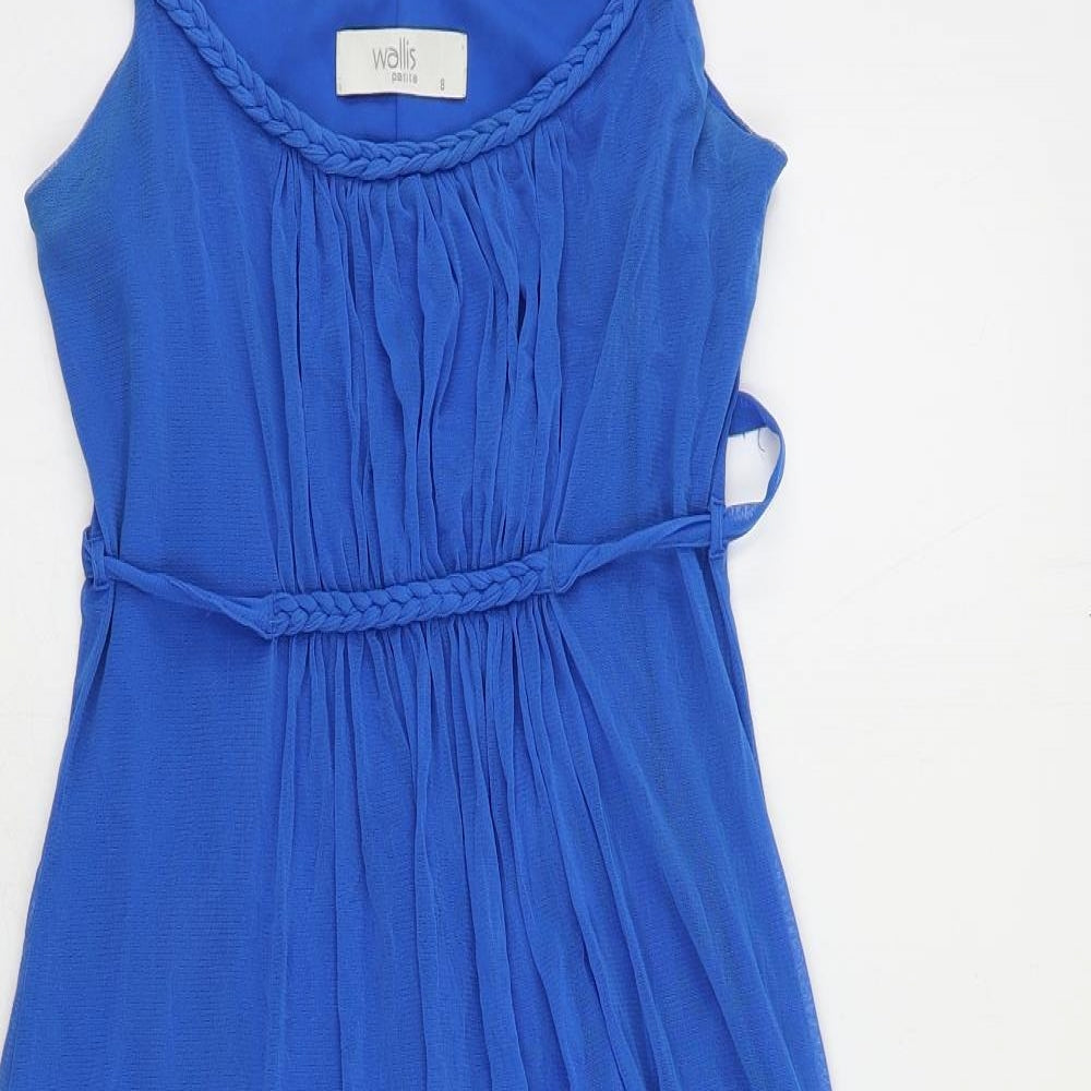 Wallis Womens Blue Nylon A-Line Size 8 Round Neck