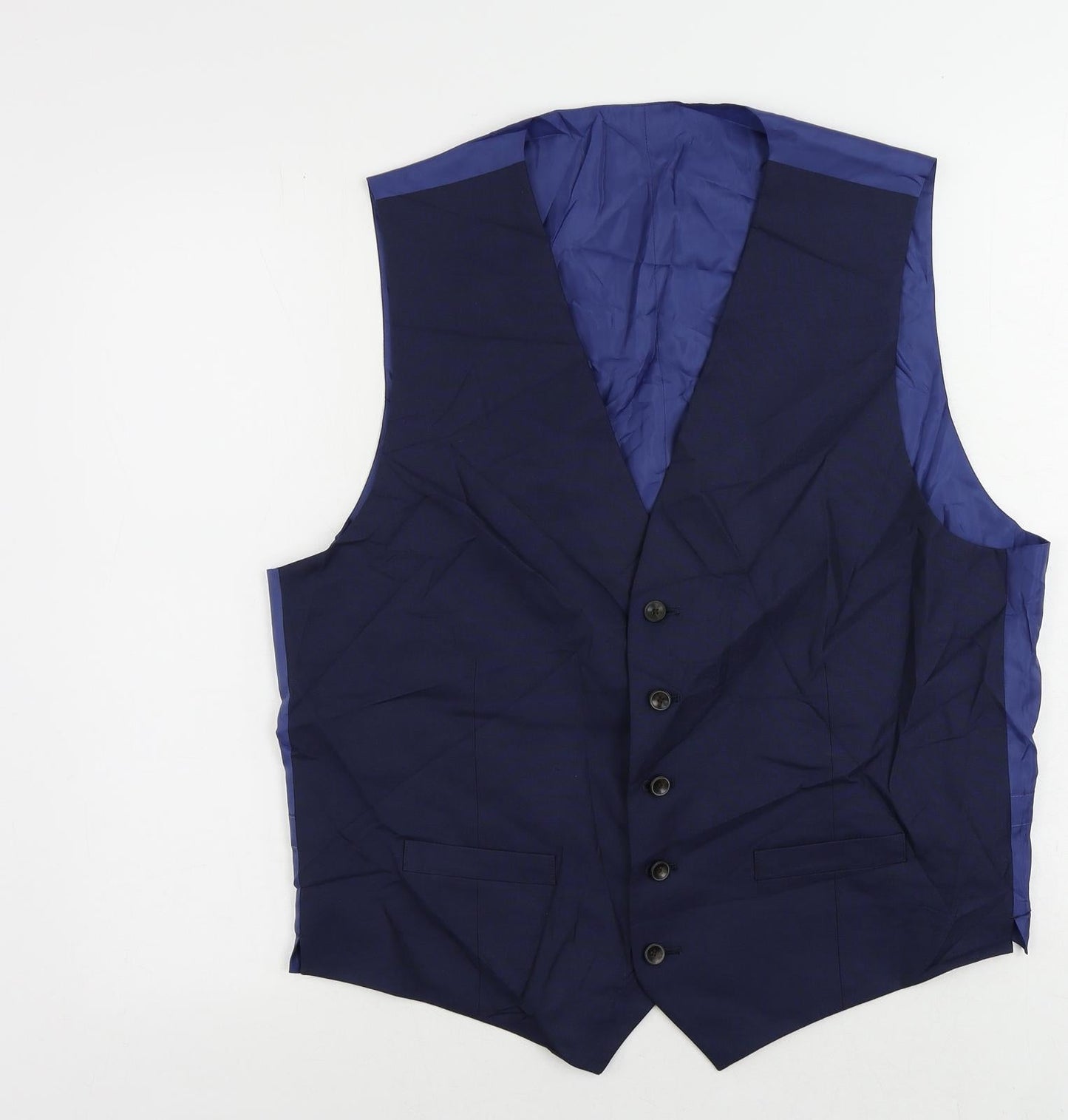Marks and Spencer Mens Blue Polyester Jacket Suit Waistcoat Size 42 Regular