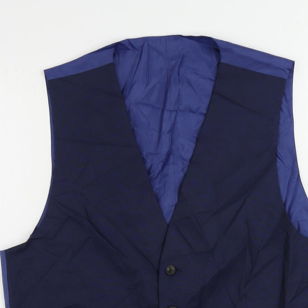 Marks and Spencer Mens Blue Polyester Jacket Suit Waistcoat Size 42 Regular