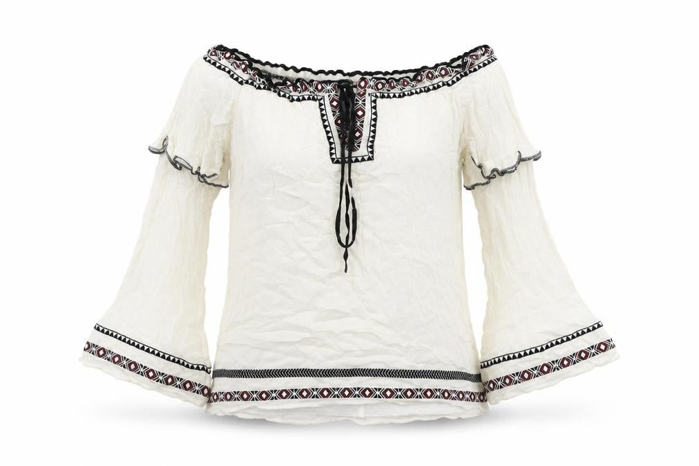River Is Womens White Viscose Basic Blouse Size 6 Boat Neck - Embroidered