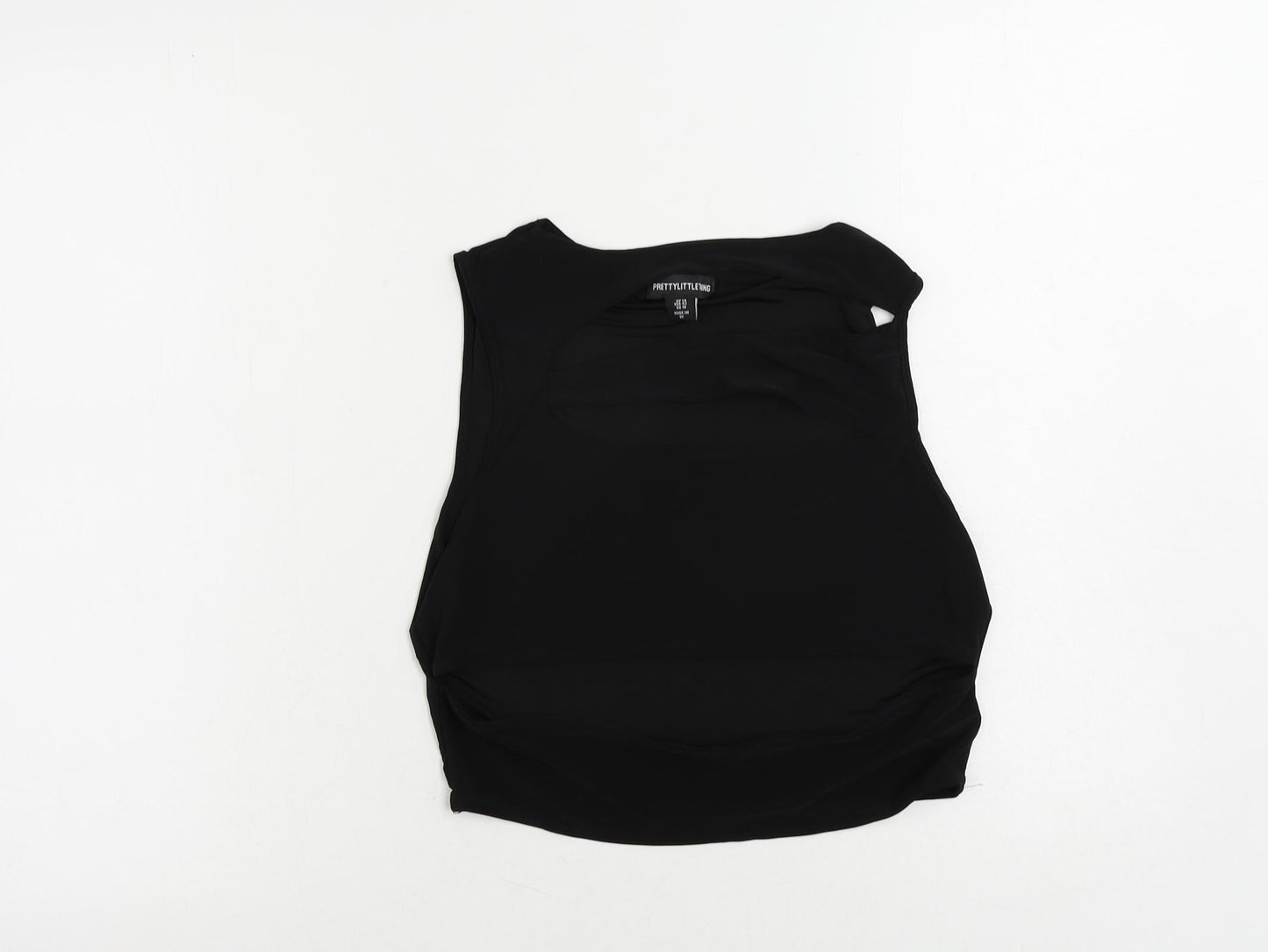PRETTYLITTLETHING Womens Black Polyester Cropped Tank Size 14 Round Neck - Cut Out
