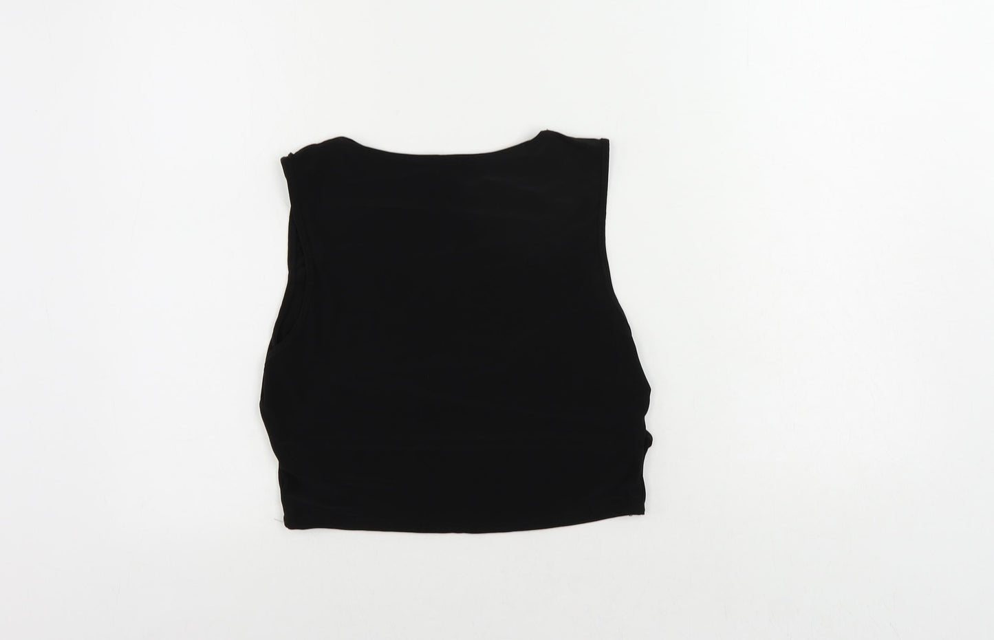 PRETTYLITTLETHING Womens Black Polyester Cropped Tank Size 14 Round Neck - Cut Out