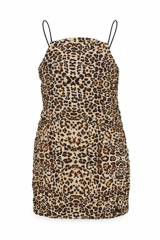 Topshop Womens Beige Animal Print Viscose Mini Size 6 Square Neck