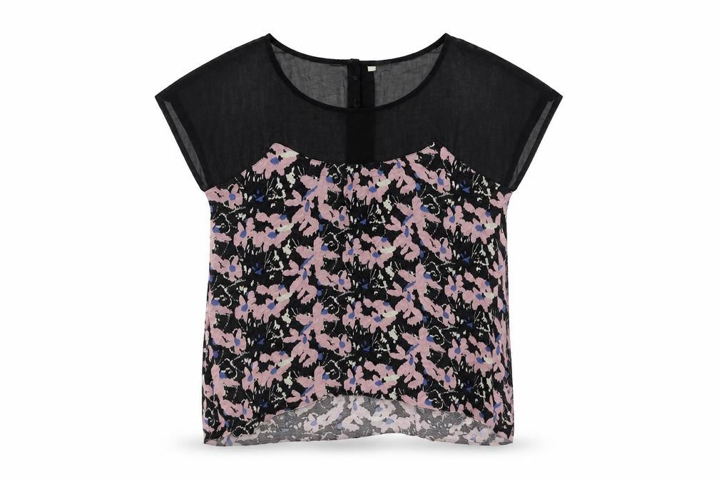 ecoté Womens Black Geometric Viscose Basic Blouse Size L Boat Neck