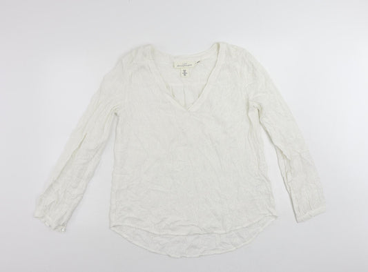 H&M Womens White Viscose Basic Blouse Size 10 V-Neck - Embroidered