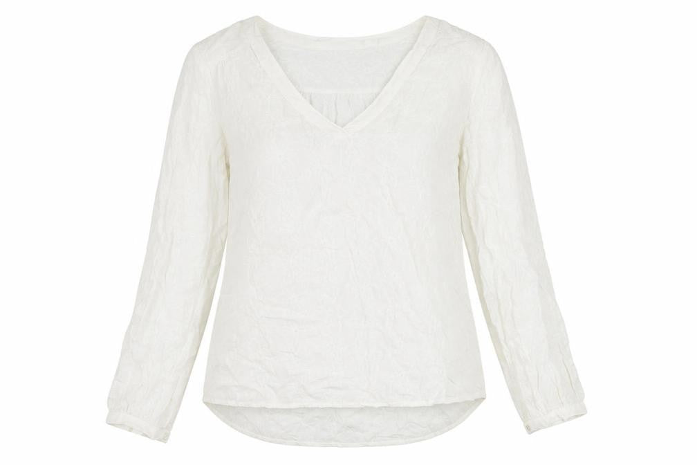 H&M Womens White Viscose Basic Blouse Size 10 V-Neck - Embroidered