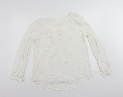 H&M Womens White Viscose Basic Blouse Size 10 V-Neck - Embroidered
