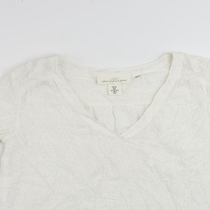 H&M Womens White Viscose Basic Blouse Size 10 V-Neck - Embroidered