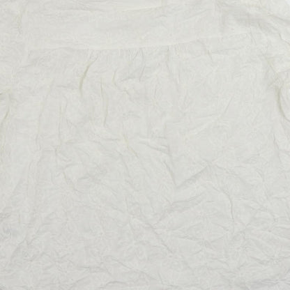 H&M Womens White Viscose Basic Blouse Size 10 V-Neck - Embroidered