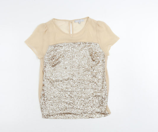 Red Herring Womens Beige Polyester Basic Blouse Size 8 Round Neck - Sequin