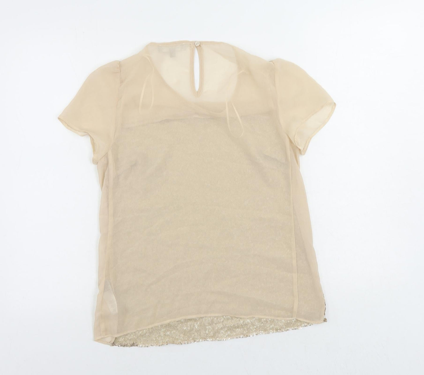 Red Herring Womens Beige Polyester Basic Blouse Size 8 Round Neck - Sequin