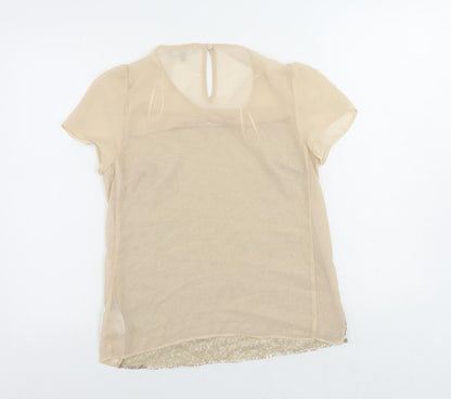 Back view of Red Herring women’s beige polyester basic blouse, size UK 8, round neck - sequin