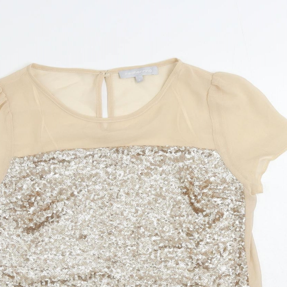 Red Herring Womens Beige Polyester Basic Blouse Size 8 Round Neck - Sequin