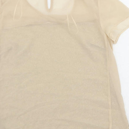 Brand and care label for Red Herring women’s beige polyester basic blouse, size UK 8, round neck - sequin