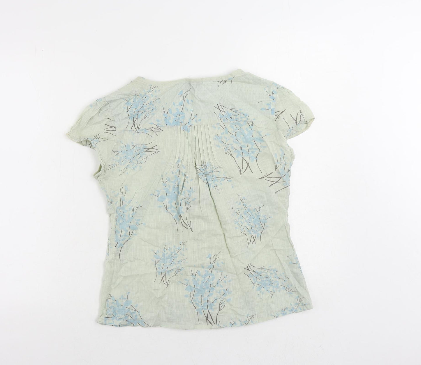 Monsoon Womens Green Floral Cotton Basic Button-Up Size 10 V-Neck