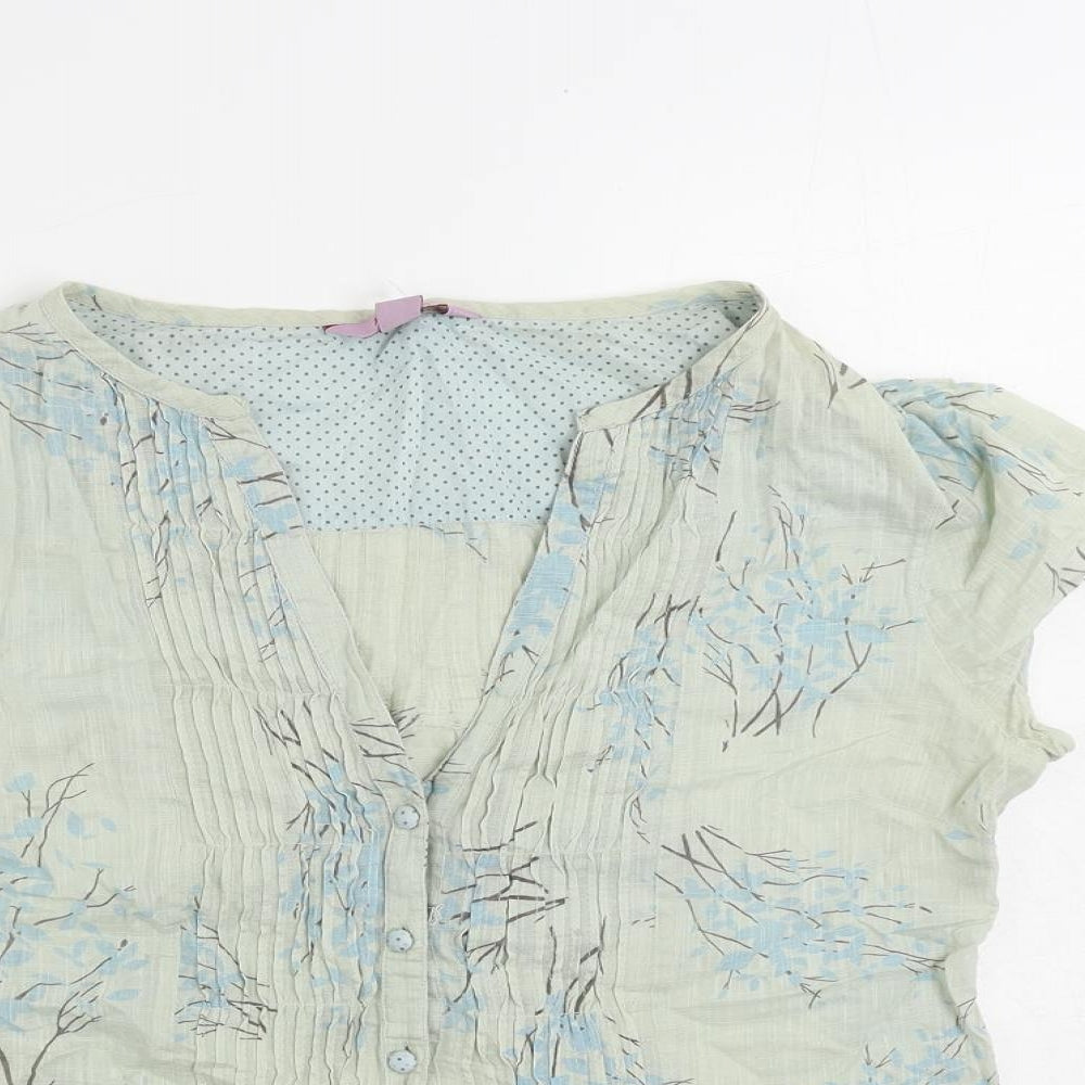 Monsoon Womens Green Floral Cotton Basic Button-Up Size 10 V-Neck