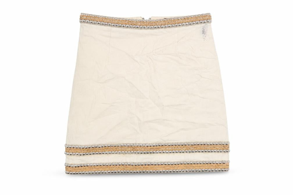 River Island Womens Ivory Cotton Mini Skirt Size 6 Zip - Beaded