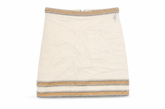 River Island Womens Ivory Cotton Mini Skirt Size 6 Zip - Beaded