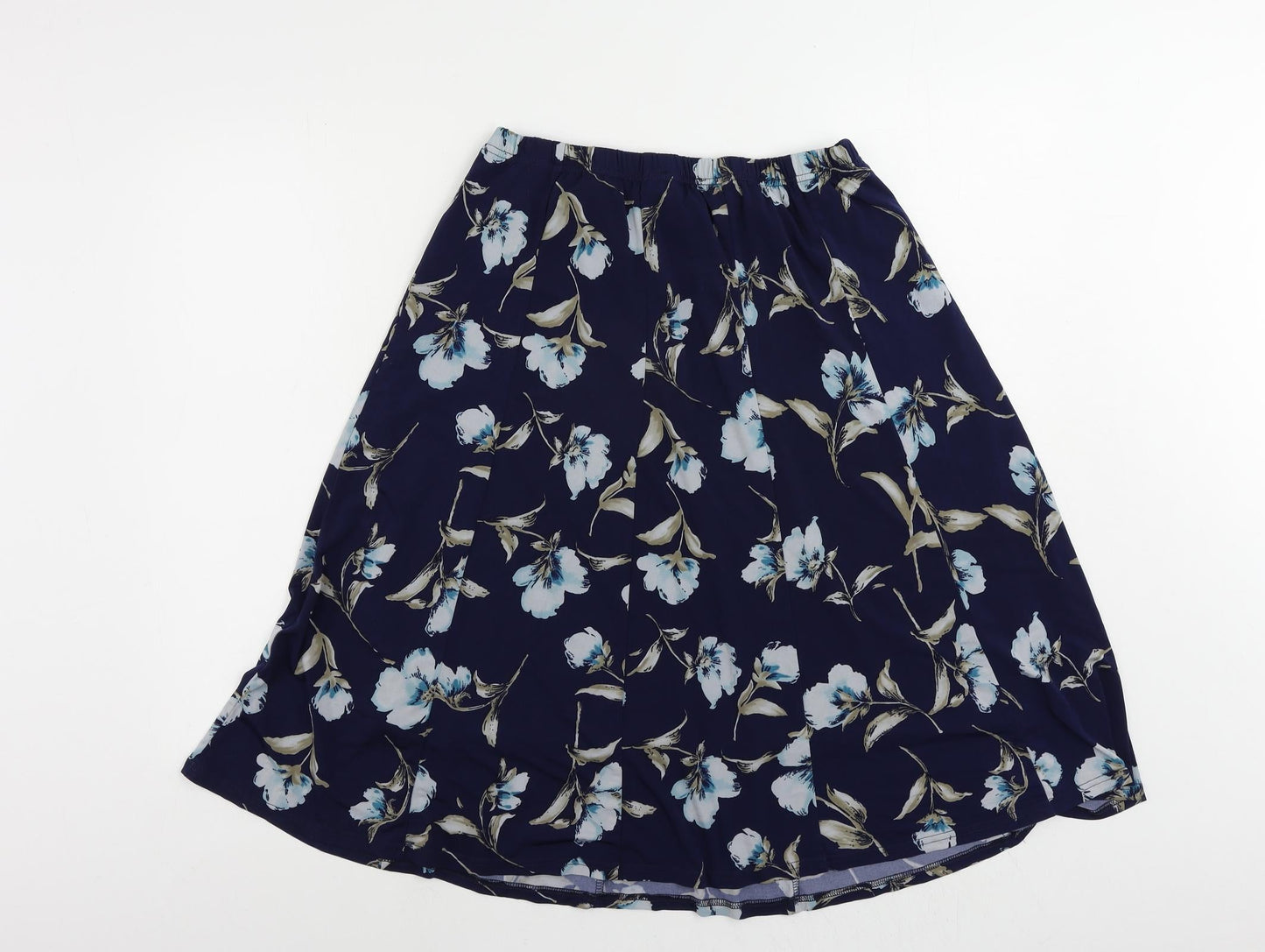 Anne Smith Womens Blue Floral Polyester Flare Skirt Size 14 - Elastic Waist
