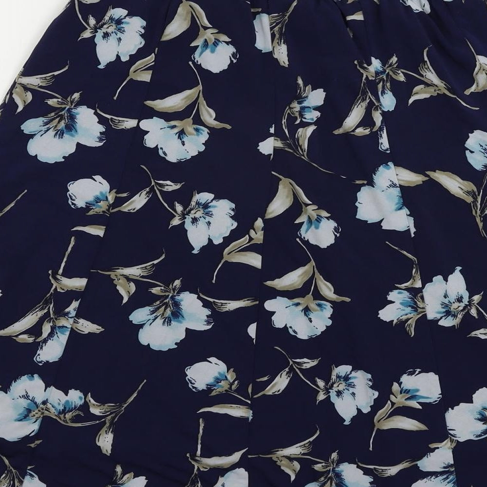 Anne Smith Womens Blue Floral Polyester Flare Skirt Size 14 - Elastic Waist