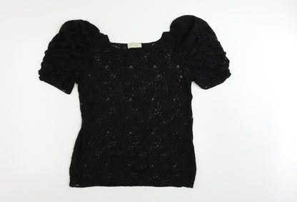 River Island Womens Black Polyester Basic Blouse Size L Boat Neck - Sheer