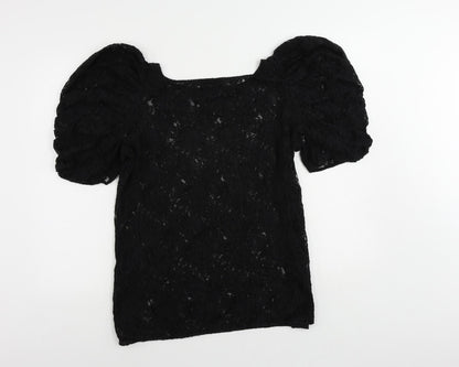 River Island Womens Black Polyester Basic Blouse Size L Boat Neck - Sheer