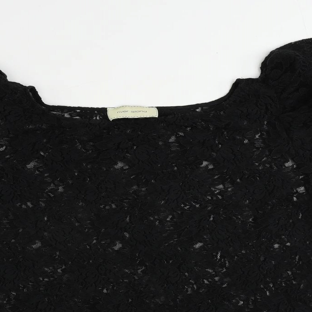 River Island Womens Black Polyester Basic Blouse Size L Boat Neck - Sheer