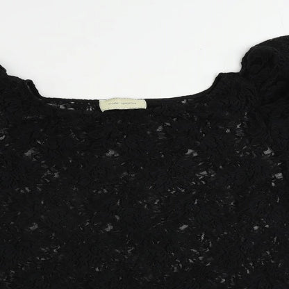 River Island Womens Black Polyester Basic Blouse Size L Boat Neck - Sheer