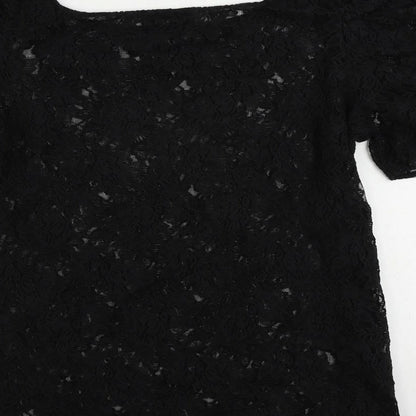 River Island Womens Black Polyester Basic Blouse Size L Boat Neck - Sheer