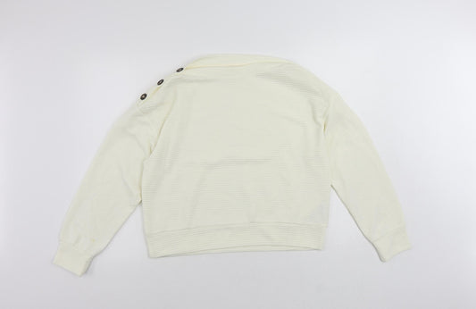 H&M Womens Ivory Polyester Basic Blouse Size S Boat Neck