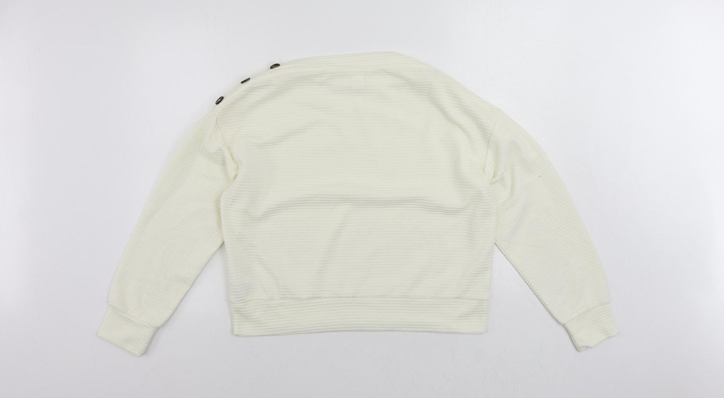 H&M Womens Ivory Polyester Basic Blouse Size S Boat Neck