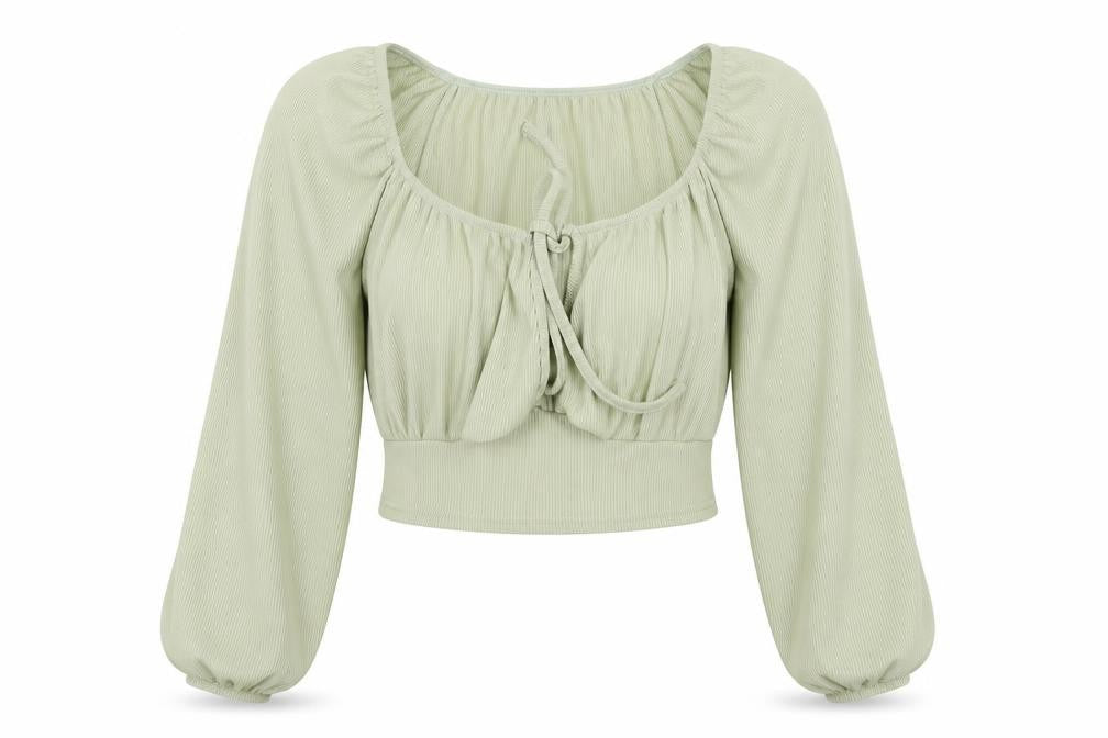 Nasty Gal Womens Green Polyester Cropped Blouse Size 8 Scoop Neck - Ribbed