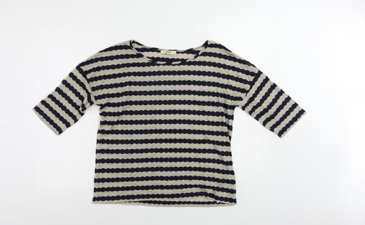Oasis Womens Blue Striped Polyester Basic T-Shirt Size S Boat Neck