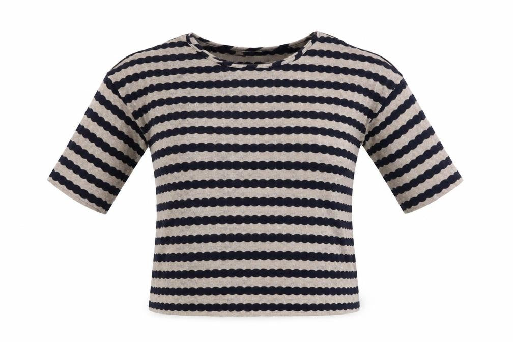 Oasis Womens Blue Striped Polyester Basic T-Shirt Size S Boat Neck