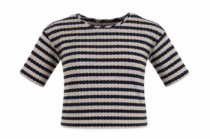 Oasis Womens Blue Striped Polyester Basic T-Shirt Size S Boat Neck