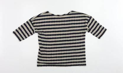 Oasis Womens Blue Striped Polyester Basic T-Shirt Size S Boat Neck
