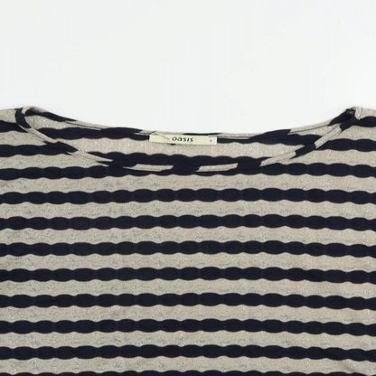 Oasis Womens Blue Striped Polyester Basic T-Shirt Size S Boat Neck