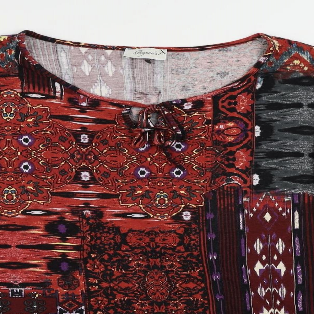 Boysen's Womens Red Paisley Viscose Basic Blouse Size 14 Boat Neck